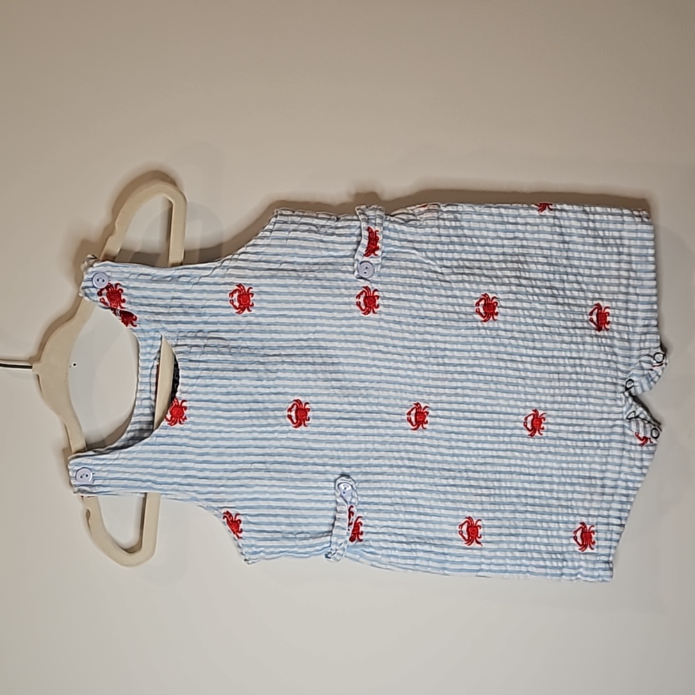 18M Cotton Kids Crab Seersucker Boys Romper